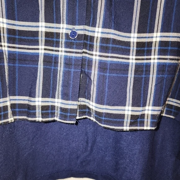 G.H. Bass XXL Navy Blue Plaid Button up Long Sleeve High Low - Picture 8 of 8